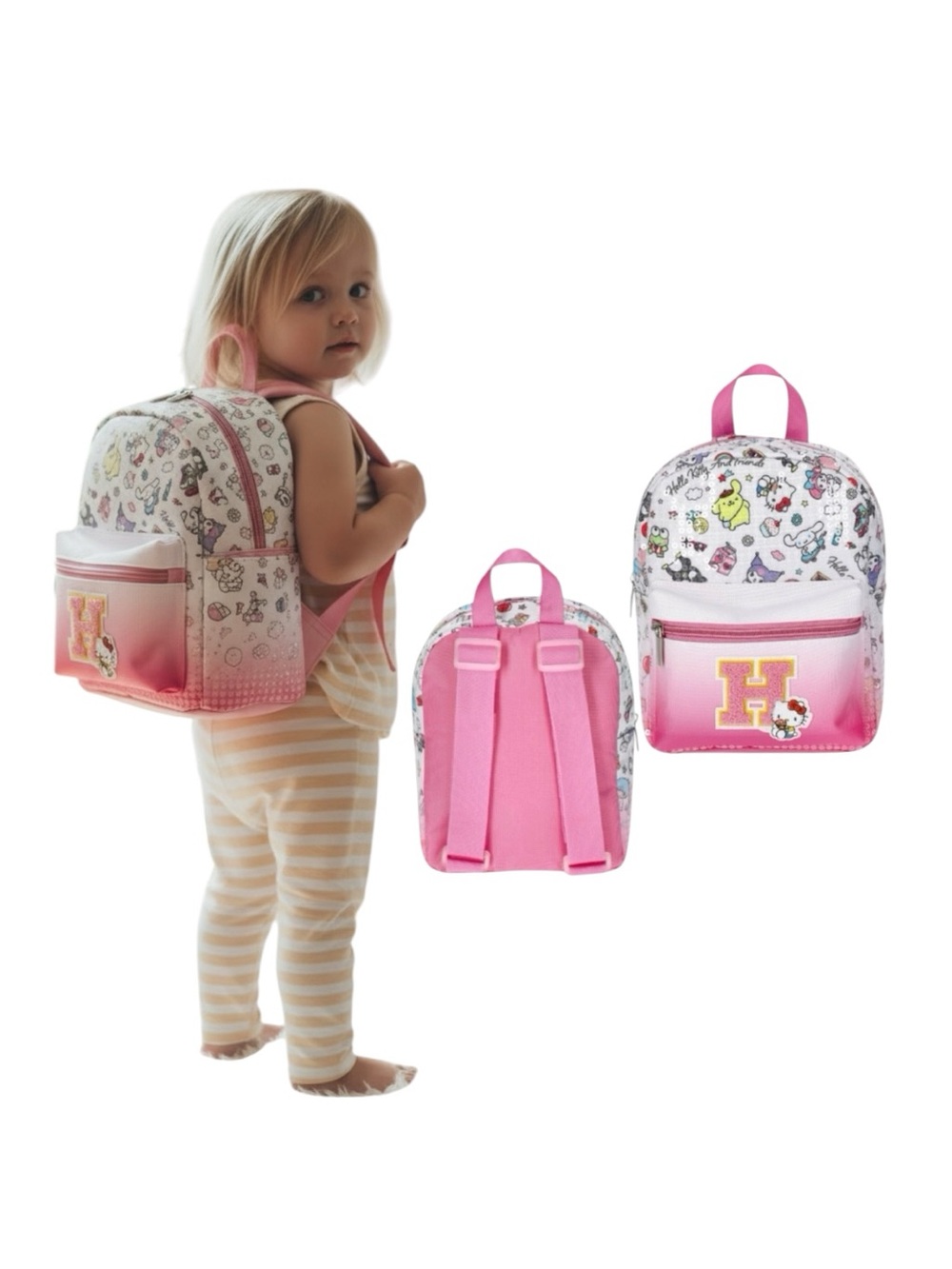 Hello Kitty Pink and White Gradient Kids Backpack with Character Patch